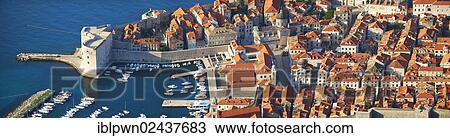 Stock Image - "Aerial view of Dubrovnik historic centre, Croatia, Europe". Fotosearch