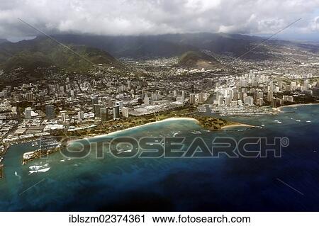 "Aerial view of Honolulu, O'ahu, Hawaii, USA" View Large Photo Image Stock Image - "Aerial view of Honolulu, O'ahu, Hawaii, USA". Fotosearch