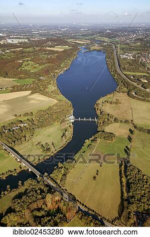 "Aerial view of Kemnader Stausee dam, weir, Ruhr valley, Ruhr river, Bochum, Ruhr area, North Rhine-Westphalia, Germany, Europe" View Large Photo Image Stock Image - "Aerial view of Kemnader Stausee dam, weir, Ruhr valley, Ruhr river, Bochum, Ruhr area, North Rhine-Westphalia, Germany, Europe". Fotosearch