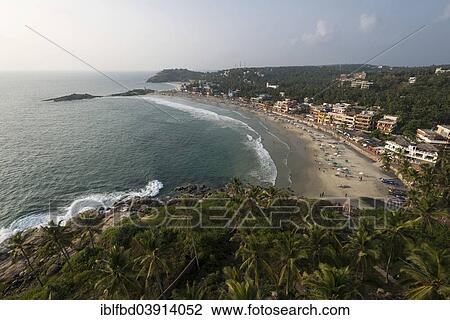 Stock Image - "Aerial view of Kovalam Beach, Kovalam, Kerala, India, Asia". Fotosearch