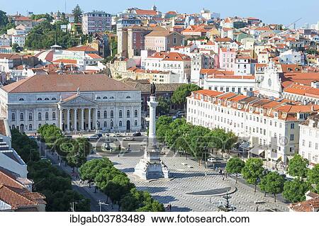 "Aerial view of Rossio Square, Baixa, Lisbon, Portugal, Europe" View Large Photo Image Stock Photo - "Aerial view of Rossio Square, Baixa, Lisbon, Portugal, Europe". Fotosearch