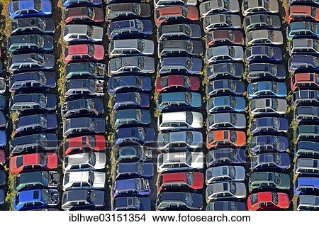 Picture - "Aerial view, old cars in a junkyard, Hamburg, Hamburg, Hamburg, Germany, Europe". Fotosearch