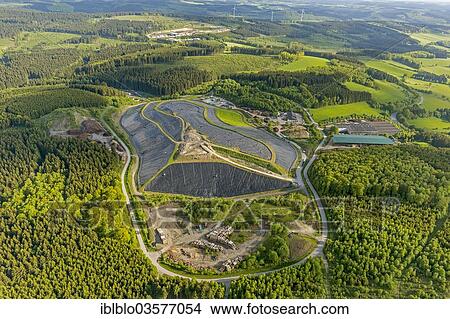 Picture - "Aerial view, Olpe district landfill site, Olpe, North Rhine-Westphalia, Germany, Europe". Fotosearch