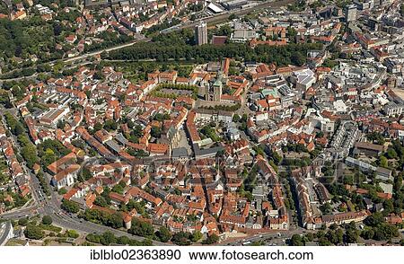 Stock Image - "Aerial view, Osnabrueck, Lower Saxony, Germany, Europe". Fotosearch