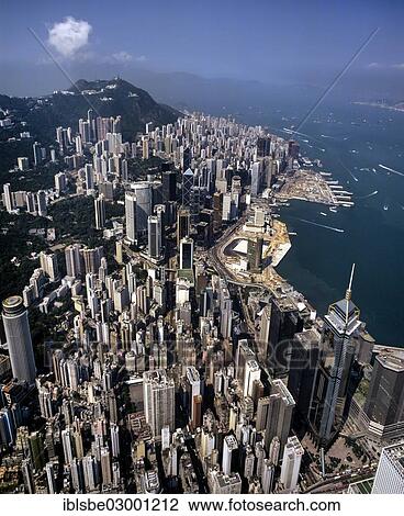 Stock Image - "Aerial view over Victoria Island, skyline, Central District, Central District, Hong Kong, Hong Kong Island, Hong kong, China, People's Republic of China, Asia". Fotosearch