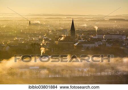 Picture - "Aerial view, Protestant St. Paul's Church, morning light, Hamm, Ruhr area, North Rhine-Westphalia, Germany, Europe". Fotosearch