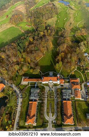 Stock Image - "Aerial view, Radisson Blu Resort Schloss Fleesensee, Scandinavian Golf Club in Gohren-Lebbin, Muritz lake district, Mecklenburg-Western Pomerania, Germany, Europe". Fotosearch