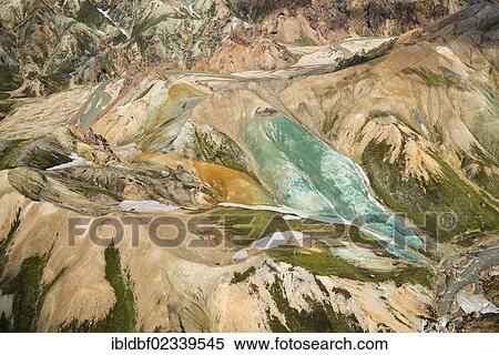 "Aerial view, rhyolite mountains, Landmannalaugar, Fjallabak conservation area, Icelandic Highlands, Iceland, Europe" View Large Photo Image Stock Photography - "Aerial view, rhyolite mountains, Landmannalaugar, Fjallabak conservation area, Icelandic Highlands, Iceland, Europe". Fotosearch