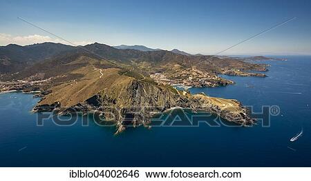 Stock Photograph - "Aerial view, rocky coast, Cap Cerbere, Languedoc-Roussillon, France, Europe". Fotosearch