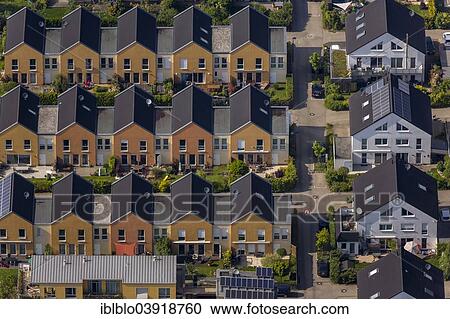 Stock Image - "Aerial view, row houses at Tremoniapark, Dortmund, Ruhr district, North Rhine-Westphalia, Germany, Europe". Fotosearch