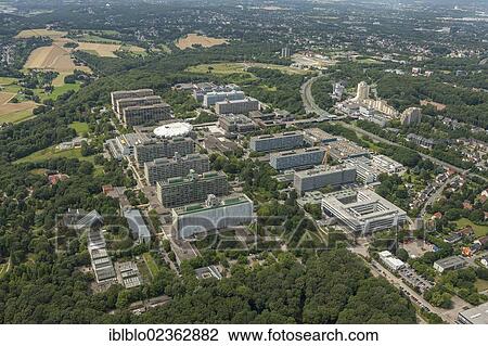 Stock Image - "Aerial view, RUB, Ruhr University, Bochum, Ruhr area, North Rhine-Westphalia, Germany, Europe". Fotosearch