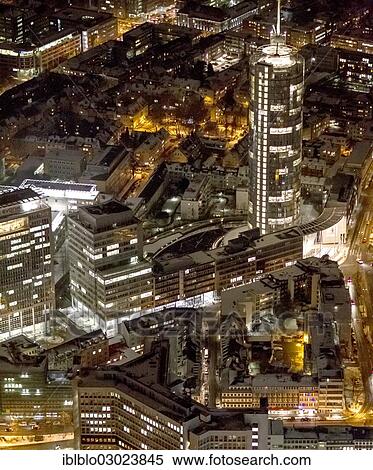 "Aerial view, RWE tower, """"Power Tower"""", RWE headquarters, at night, Stadtbezirke I, Essen, North Rhine-Westphalia, Germany, Europe" View Large Photo Image Stock Photography - "Aerial view, RWE tower, """"Power Tower"""", RWE headquarters, at night, Stadtbezirke I, Essen, North Rhine-Westphalia, Germany, Europe". Fotosearch