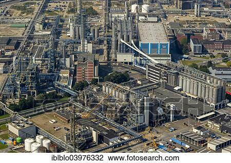 Stock Image - "Aerial view, Sabic Polyolofine GmbH chemical plant, Gelsenkirchen-Buer, Gelsenkirchen, Ruhr district, North Rhine-Westphalia, Germany, Europe". Fotosearch