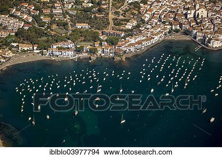 "Aerial view, sailing boats, historic centre, Bay of Cadaques, Cadaques, Costa Brava, Catalonia, Spain, Europe" View Large Photo Image Picture - "Aerial view, sailing boats, historic centre, Bay of Cadaques, Cadaques, Costa Brava, Catalonia, Spain, Europe". Fotosearch