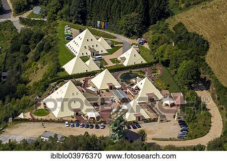 Stock Image - "Aerial view, Sauerland Pyramids, Galileo Park, Lennestadt, Sauerland, North Rhine-Westphalia, Germany, Europe". Fotosearch