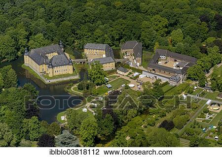 "Aerial view, Schloss Dyck moated castle, Juchen, North Rhine-Westphalia, Germany, Europe" View Large Photo Image Stock Image - "Aerial view, Schloss Dyck moated castle, Juchen, North Rhine-Westphalia, Germany, Europe". Fotosearch