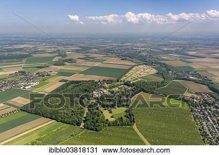 Stock Image - "Aerial view, Schloss Dyck moated castle, Juchen, North Rhine-Westphalia, Germany, Europe". Fotosearch