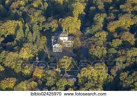 Stock Image - "Aerial view, Schloss Eller castle, Duesseldorf, North Rhine-Westphalia, Germany, Europe". Fotosearch