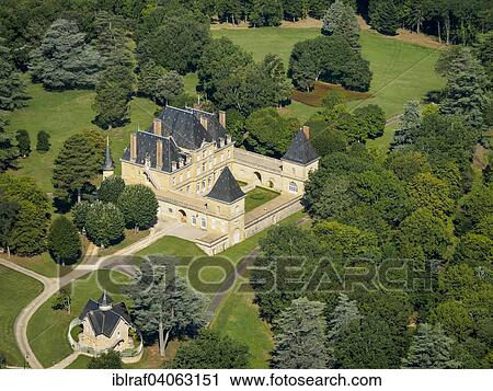 Stock Image - "Aerial view, Schloss Giverzac, near Domme, Perigord, Dordogne departement, Aquitaine region, Southern France, France, Europe". Fotosearch