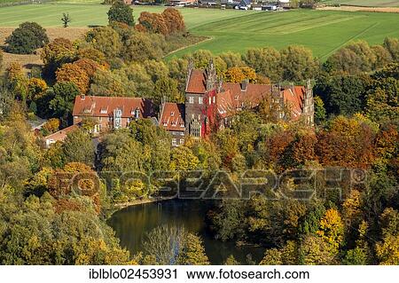 "Aerial view, Schloss Heessen, a moated castle used as a boarding school, in autumn, Hamm, Ruhr area, North Rhine-Westphalia, Germany, Europe" View Large Photo Image Stock Image - "Aerial view, Schloss Heessen, a moated castle used as a boarding school, in autumn, Hamm, Ruhr area, North Rhine-Westphalia, Germany, Europe". Fotosearch