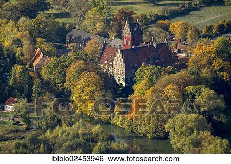 "Aerial view, Schloss Heessen, a moated castle used as a boarding school, in autumn, Hamm, Ruhr area, North Rhine-Westphalia, Germany, Europe" View Large Photo Image Stock Photograph - "Aerial view, Schloss Heessen, a moated castle used as a boarding school, in autumn, Hamm, Ruhr area, North Rhine-Westphalia, Germany, Europe". Fotosearch