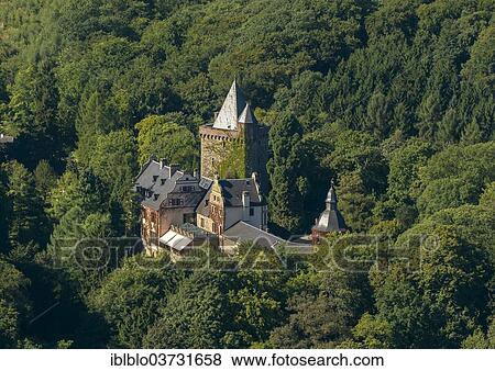 Stock Photo - "Aerial view, Schloss Landsberg Castle, Ratingen, North Rhine-Westphalia, Germany, Europe". Fotosearch