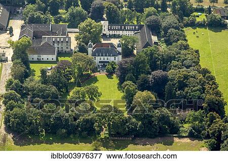 Stock Photo - "Aerial view, Schloss Lauersfort castle, Kapellen, Moers, Ruhr district, North Rhine-Westphalia, Germany, Europe". Fotosearch