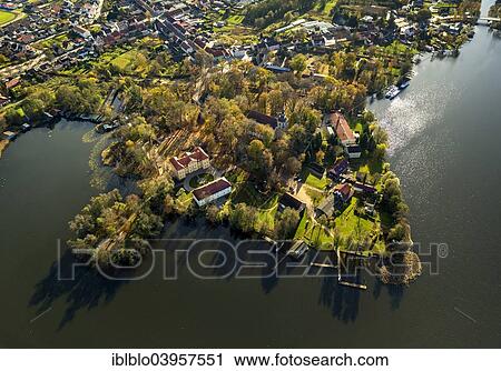 "Aerial view, Schloss Mirow castle, Schlosskirche Mirow church, Lake Mirow castle with Schlossinsel island, Mirow, Mecklenburg-Western Pomerania, Germany, Europe" View Large Photo Image Stock Image - "Aerial view, Schloss Mirow castle, Schlosskirche Mirow church, Lake Mirow castle with Schlossinsel island, Mirow, Mecklenburg-Western Pomerania, Germany, Europe". Fotosearch