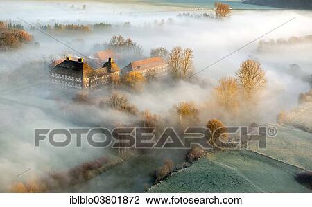 "Aerial view, Schloss Oberwerries moated castle, morning mist above the Lippe river, Lippeauen, Hamm, Ruhr area, North Rhine-Westphalia, Germany, Europe" View Large Photo Image Stock Image - "Aerial view, Schloss Oberwerries moated castle, morning mist above the Lippe river, Lippeauen, Hamm, Ruhr area, North Rhine-Westphalia, Germany, Europe". Fotosearch