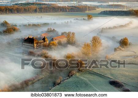 "Aerial view, Schloss Oberwerries moated castle, morning fog above the Lippe river, Lippeauen, Hamm, Ruhr area, North Rhine-Westphalia, Germany, Europe" View Large Photo Image Stock Image - "Aerial view, Schloss Oberwerries moated castle, morning fog above the Lippe river, Lippeauen, Hamm, Ruhr area, North Rhine-Westphalia, Germany, Europe". Fotosearch