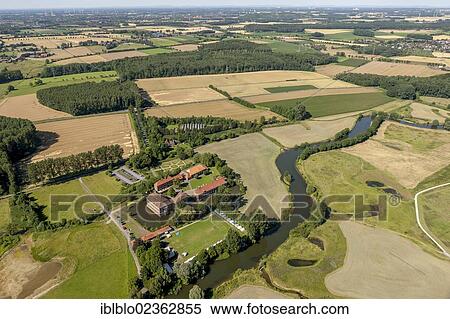 Stock Photography - "Aerial view, Schloss Oberwerries Castle, Hamm, Ruhr area, North Rhine-Westphalia, Germany, Europe". Fotosearch