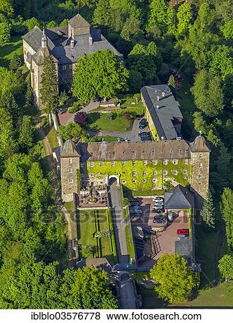 Stock Photo - "Aerial view, Schnellenberg Burghotel, Burg Schnellenberg Castle, Schnellenberg, Attendorn, North Rhine-Westphalia, Germany, Europe". Fotosearch