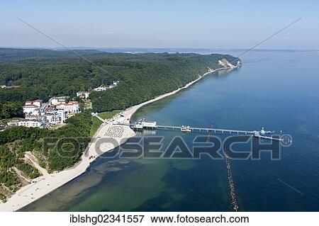 Stock Photo - "Aerial view, Sellin sea bridge, pier, Ruegen Island, Mecklenburg-Western Pomerania, Germany, Europe". Fotosearch