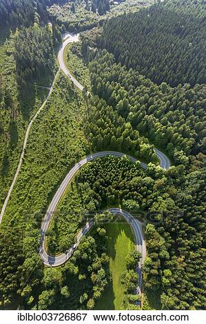 "Aerial view, sharp curves on the road L870, Hoppecke, Brilon, North Rhine-Westphalia, Germany, Europe" View Large Photo Image Stock Photo - "Aerial view, sharp curves on the road L870, Hoppecke, Brilon, North Rhine-Westphalia, Germany, Europe". Fotosearch