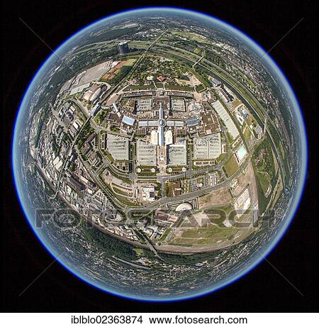 Picture - "Aerial view, shot with a fisheye lens, Centro, Neue Mitte, Oberhausen, Ruhr region, North Rhine-Westphalia, Germany, Europe". Fotosearch