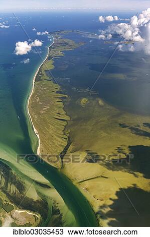 Stock Image - "Aerial view, south of Hiddensee Island, nature reserves of Gellen and Gaensewerder, Vitte, Insel Hiddensee, Mecklenburg-Western Pomerania, Germany, Europe". Fotosearch
