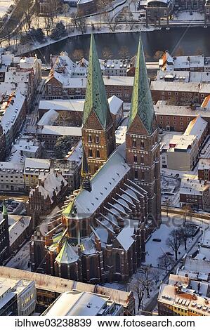 "Aerial view, St. Mary's Church, in winter, Lubeck, Schleswig-Holstein, Germany, Europe" View Large Photo Image Stock Photo - "Aerial view, St. Mary's Church, in winter, Lubeck, Schleswig-Holstein, Germany, Europe". Fotosearch