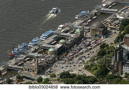 "Aerial view, St. Pauli Landing Bridges or St. Pauli Landing Stages on the Elbe River, entrance to the Old Elbe Tunnel, Hamburg-Port, Hamburg, Hamburg, Germany, Europe" View Large Photo Image Stock Photo - "Aerial view, St. Pauli Landing Bridges or St. Pauli Landing Stages on the Elbe River, entrance to the Old Elbe Tunnel, Hamburg-Port, Hamburg, Hamburg, Germany, Europe". Fotosearch