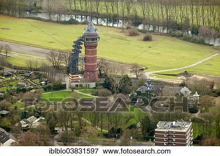 "Aerial view, Styrum water tower, Aquarius Water Museum, Schloss Styrum Castle, Mulheim an der Ruhr, Ruhr Area, North Rhine-Westphalia, Germany, Europe" View Large Photo Image Stock Photo - "Aerial view, Styrum water tower, Aquarius Water Museum, Schloss Styrum Castle, Mulheim an der Ruhr, Ruhr Area, North Rhine-Westphalia, Germany, Europe". Fotosearch
