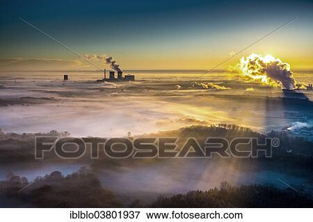 "Aerial view, sunrise, morning mist above the Lippe river, gas turbine power plant Trianel power plant, Hamm, Ruhr area, North Rhine-Westphalia, Germany, Europe" View Large Photo Image Stock Photo - "Aerial view, sunrise, morning mist above the Lippe river, gas turbine power plant Trianel power plant, Hamm, Ruhr area, North Rhine-Westphalia, Germany, Europe". Fotosearch