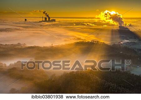 "Aerial view, sunrise, morning mist above the Lippe river, gas turbine power plant Trianel power plant, Hamm, Ruhr area, North Rhine-Westphalia, Germany, Europe" View Large Photo Image Stock Photo - "Aerial view, sunrise, morning mist above the Lippe river, gas turbine power plant Trianel power plant, Hamm, Ruhr area, North Rhine-Westphalia, Germany, Europe". Fotosearch