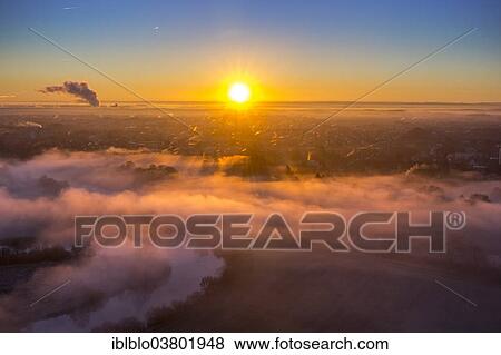"Aerial view, sunrise, morning mist above the Lippe river, Hamm, Ruhr area, North Rhine-Westphalia, Germany, Europe" View Large Photo Image Stock Photo - "Aerial view, sunrise, morning mist above the Lippe river, Hamm, Ruhr area, North Rhine-Westphalia, Germany, Europe". Fotosearch