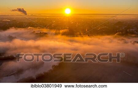 "Aerial view, sunrise, morning mist above the Lippe river, Hamm, Ruhr area, North Rhine-Westphalia, Germany, Europe" View Large Photo Image Stock Photo - "Aerial view, sunrise, morning mist above the Lippe river, Hamm, Ruhr area, North Rhine-Westphalia, Germany, Europe". Fotosearch