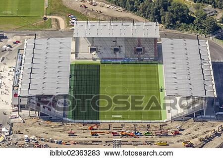 Stock Image - "Aerial view, the newly opened stadium in Essen, Ruhr Area, North Rhine-Westphalia, Germany, Europe". Fotosearch