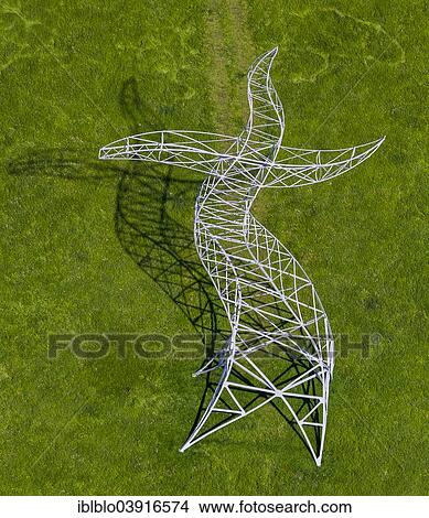 "Aerial view, The Sorcerer's Apprentice, Berlin-based artist group Inges for EMSCHERKUNST. 2013, power mast in the Ripshorst Emscher meadows, Oberhausen, Ruhr district, North Rhine-Westphalia, Germany, Europe" View Large Photo Image Picture - "Aerial view, The Sorcerer's Apprentice, Berlin-based artist group Inges for EMSCHERKUNST. 2013, power mast in the Ripshorst Emscher meadows, Oberhausen, Ruhr district, North Rhine-Westphalia, Germany, Europe". Fotosearch