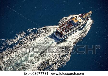 "Aerial view, tourists on an excursion boat, Golf de Roses, Catalonia, Spain, Europe" View Large Photo Image Stock Image - "Aerial view, tourists on an excursion boat, Golf de Roses, Catalonia, Spain, Europe". Fotosearch