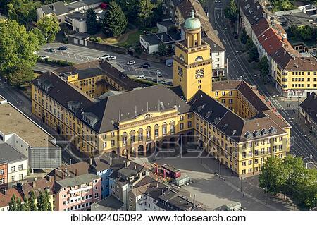 Stock Image - "Aerial view, town hall, Witten, Ruhrgebiet area, North Rhine-Westphalia, Germany, Europe". Fotosearch