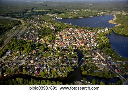 "Aerial view, Town of Furstenberg with the lakes Gaalensee and Schwedtsee and lock on the Havel river at the bottom, Furstenberg on the Havel river, Mecklenburg Lake District, Brandenburg, Germany, Europe" View Large Photo Image Stock Photography - "Aerial view, Town of Furstenberg with the lakes Gaalensee and Schwedtsee and lock on the Havel river at the bottom, Furstenberg on the Havel river, Mecklenburg Lake District, Brandenburg, Germany, Europe". Fotosearch