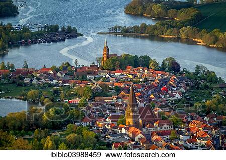 "Aerial view, town of Robel, Church of St. Nikolai at the front and St. Mary's Church at the back, harbour entrance to Muritz Lake, Robel Muritz, Mecklenburg Lake District, Mecklenburg-Western Pomerania, Germany, Europe" View Large Photo Image Stock Photo - "Aerial view, town of Robel, Church of St. Nikolai at the front and St. Mary's Church at the back, harbour entrance to Muritz Lake, Robel Muritz, Mecklenburg Lake District, Mecklenburg-Western Pomerania, Germany, Europe". Fotosearch