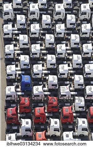 "Aerial view, tractor units of trucks parked close together, stockpile, of the company """"Equipment Services"""", Hamburg, Hamburg, Hamburg, Germany, Europe" View Large Photo Image Picture - "Aerial view, tractor units of trucks parked close together, stockpile, of the company """"Equipment Services"""", Hamburg, Hamburg, Hamburg, Germany, Europe". Fotosearch